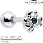 16G 5/16 Green Gem Heart Shamrock St Patricks Cartilage Earring