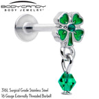 16G 5/16 Green Gem Shamrock Glam St Patricks Dangle Labret Tragus
