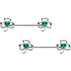 14G 3/4 Green Gem Heart Shamrock St Patricks Nipple Ring Set