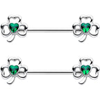 14G 3/4 Green Gem Heart Shamrock St Patricks Nipple Ring Set