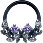 16G 3/8 Purple Gem Black Twining Vine Hinged Segment Ring