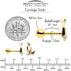 16G 1/4 Clear CZ Gem Gold Tone Mom Baby Giraffes Cartilage Earring
