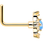 20G 7mm Blue CZ Gem Gold Tone Flower Ring L Shape Nose Ring