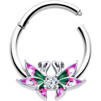 16G 3/8 Clear CZ Gem Profile Butterflies Hinged Segment Ring