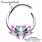 16G 3/8 Clear CZ Gem Profile Butterflies Hinged Segment Ring