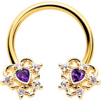 16G 3/8 Purple CZ Gem Gold Tone Heart of Love Horseshoe
