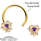 16G 3/8 Purple CZ Gem Gold Tone Heart of Love Horseshoe