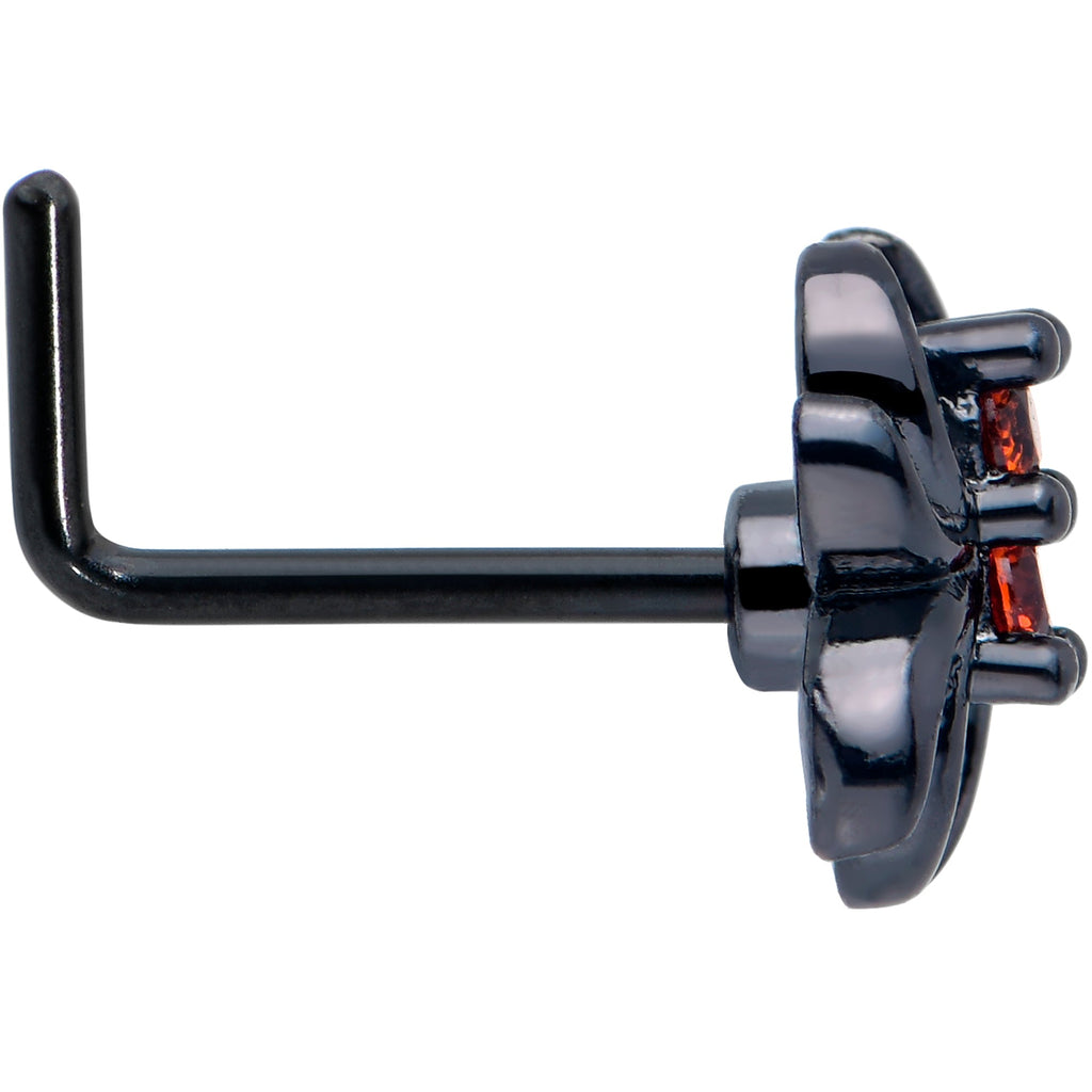 20G 7mm Red CZ Gem Black Sleek Spider L Shape Nose Ring