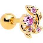 16G 1/4 Pink Gem Gold Tone Twining Vine Cartilage Tragus Earring