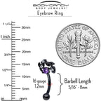 16G 5/16 Purple Gem Black Twining Vine Curved Eyebrow Ring