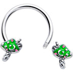 16G 3/8 Fanciful Green Mushrooms Horseshoe Circular Barbell