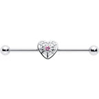 14G Pink Gem Spiderweb Heart Love Industrial Barbell 38mm