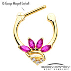 16G 5/16 Red CZ Gem Gold Tone Swirl Fan Cartilage Clicker