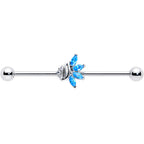14G Blue CZ Gem Swirl Fan Industrial Barbell 38mm