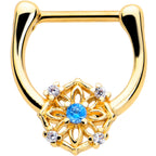 16G 5/16 Blue CZ Gem Gold Tone Flower Ring Cartilage Clicker