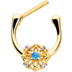 16G 5/16 Blue CZ Gem Gold Tone Flower Ring Cartilage Clicker
