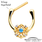 16G 5/16 Blue CZ Gem Gold Tone Flower Ring Cartilage Clicker
