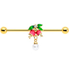 14G Clear CZ Gem Gold Tone Bell Flower Industrial Barbell 38mm