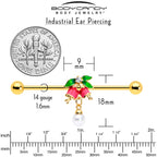 14G Clear CZ Gem Gold Tone Bell Flower Industrial Barbell 38mm