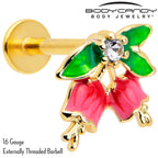 16G 5/16 Clear CZ Gem Gold Tone Bell Flower Labret Monroe Tragus