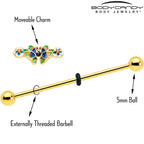 14G Blue Gem Gold Tone Butterfly Colors Industrial Barbell 38mm