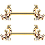 14G 9/16 Clear CZ Gem Gold Tone Mom Baby Giraffes Nipple Ring Set