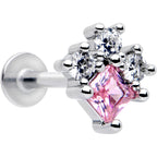 16G 5/16 Pink Clear CZ Gem Rhombus Riot Labret Monroe Tragus