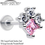 16G 5/16 Pink Clear CZ Gem Rhombus Riot Labret Monroe Tragus