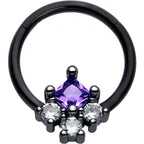 16G 3/8 Purple CZ Gem Black Rhombus Riot Hinged Segment Ring