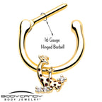 16G 5/16 Clear CZ Gem Gold Tone Mom Baby Giraffe Cartilage Clicker