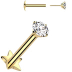 Gold Medical Grade Titanium Flat Back Earring 18G 3mm CZ Reversible Star
