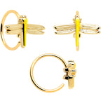 20G Clear Gem Gold Tone Lotus Ladybug L Shape Nose Hoop Set of 3