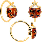 20G Clear Gem Gold Tone Lotus Ladybug L Shape Nose Hoop Set of 3