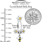 Yellow Clear CZ Gem Flower Bee Dangle Double Mount Belly Ring