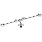 14G Yellow CZ Gem Flower Bee Dangle Industrial Barbell 38mm