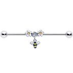14G Yellow CZ Gem Flower Bee Dangle Industrial Barbell 38mm