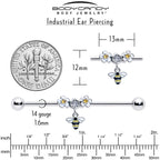 14G Yellow CZ Gem Flower Bee Dangle Industrial Barbell 38mm