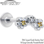 16G 5/16 Yellow CZ Gem Honeycomb Flower Labret Monroe Tragus