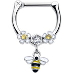 16G 5/16 Yellow CZ Gem Flower Bee Dangle Cartilage Clicker