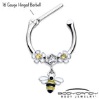16G 5/16 Yellow CZ Gem Flower Bee Dangle Cartilage Clicker