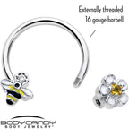 16G 3/8 Yellow CZ Gem Bee Flower Horseshoe Circular Barbell
