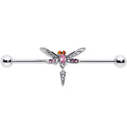 14G Pink Orange Gem Swank Dragonfly Dangle Industrial Barbell 38mm