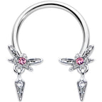 16G 3/8 Pink Gem Swank Dragonfly Dangle Horseshoe Circular Barbell