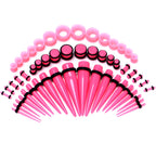 14G to 1/2 Pink Acrylic 54 Piece Ear Stretching Kit with Jojoba Oil