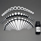 14G to 1/2 White Acrylic 54 Piece Ear Stretching Kit with Jojoba Oil