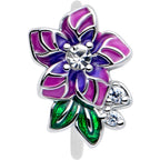 20G 5/16 Clear CZ Gem Flower Purple Nose Hoop