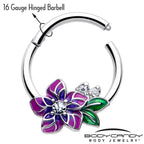 16G 3/8 Clear CZ Gem Flower Purple Hinged Segment Ring