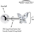 Clear CZ Gem Open Wing Butterfly Barbell Tongue Ring
