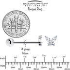Clear CZ Gem Open Wing Butterfly Barbell Tongue Ring
