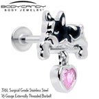16G 5/16 Pink Gem Sleepy French Bulldog Dangle Labret Monroe Tragus